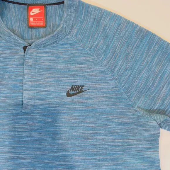 Nike Tech Knit Button Collar Shirt Men’s Medium Blue Blend - Picture 2 of 12